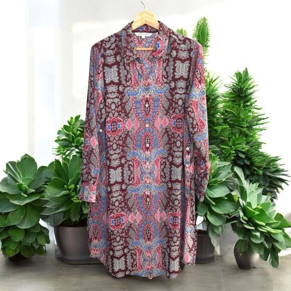 FOXCROFT scarf print shirt dress womens 10 medium  Multicolor Patterned tunic - Picture 2 of 9